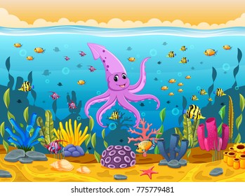 cute squid under the sea