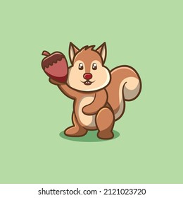 Cute squirel holding nut cartoon character. Cartoon vector illustration