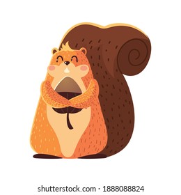 cute squirrel with acorn cartoon animal icon over white background design vector illustration