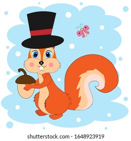 cute squirrel and acorn illustration 