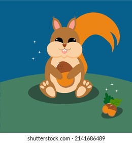 cute squirrel with acorn with pencil texture