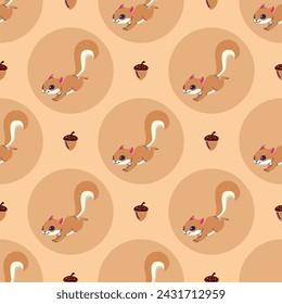 A CUTE SQUIRREL WITH ACORN SEAMLESS PATTERN