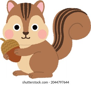 cute squirrel with acorn. Vector animal illustration isolated on a white background.