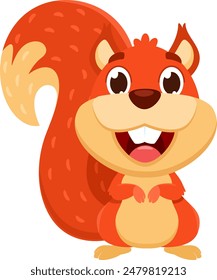 Cute Squirrel Animal Cartoon Character. Vector Illustration Flat Design Isolated On Transparent Background