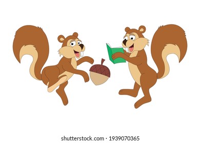 cute squirrel animal cartoon, simple vector illustration