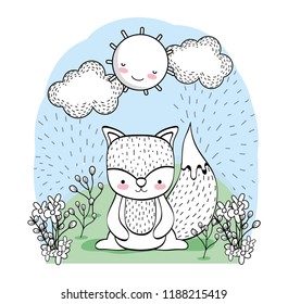 cute squirrel animal with happy sun