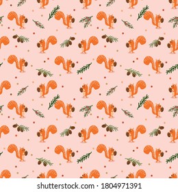 Cute squirrel and autumn seamless pattern. 