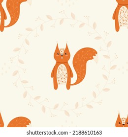 Cute Squirrel Autumn Seamless Pattern