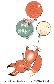 cute squirrel with balloons