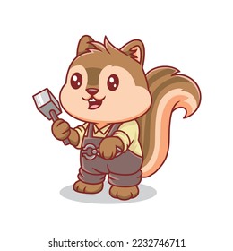 Cute squirrel blacksmith illustration premium vector  The Concept of Isolated Technology. Flat Cartoon Style Suitable for Landing Web Pages, Banners, Flyers, Stickers, Cards