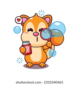 cute squirrel blowing bubbles cartoon vector illustration.