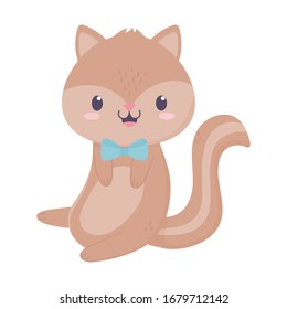 cute squirrel with bow tie animal cartoon isolated icon vector illustration