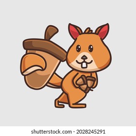 cute squirrel bring nuts for stocks. animal flat cartoon style illustration icon premium vector logo mascot suitable for web design banner character