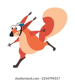 Cute Squirrel with Bushy Tail in Helmet Running Fast Vector Illustration