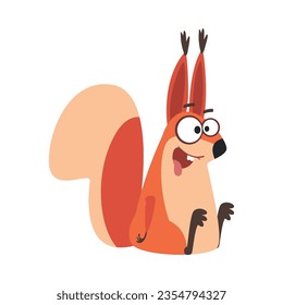 Cute Squirrel with Bushy Tail Sitting Amazed Vector Illustration