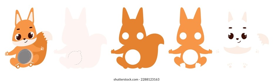 Cute squirrel candy ornament. Layered paper decoration treat holder for dome. Hanger for sweets, candy for birthday, baby shower, halloween, christmas. Print, cut out, glue. Vector illustration.