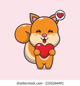 
cute squirrel cartoon character holding love heart