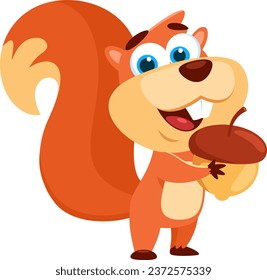Personaje De Caricatura De La Ardilla Cuesta Con Una Maíz. Diseño Plano De Ilustración Vectorial Aislado En Fondo Transparente