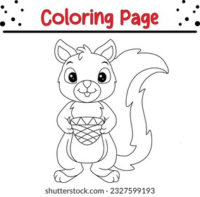 Cute squirrel cartoon coloring page illustration vector. Wild animal coloring pages for kids