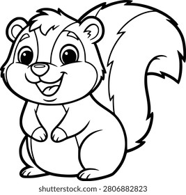 Cute squirrel cartoon coloring page line art with squirrel coloring illustration