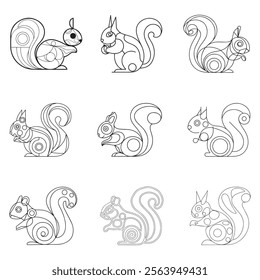 Cute squirrel cartoon coloring pages for kids
