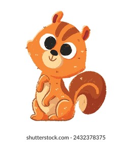 cute squirrel cartoon in crayon style editable Colorful vector hand drawn illustration for children. baby designs for cards, poster decorations, t-shirt prints, stickers, icons and others