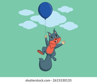 Cute squirrel cartoon flying with balloon vector illustration