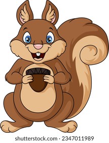 Cute squirrel cartoon holding acorn