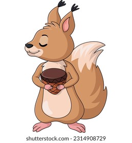 Cute squirrel cartoon holding a nut