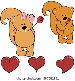 cute squirrel cartoon love heart set in vector format