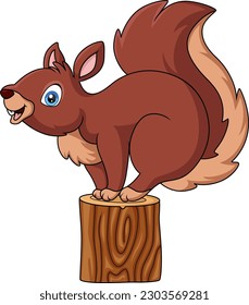 Cute squirrel cartoon on tree stump