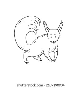 cute squirrel. Cartoon outline black white illustration of animal character.