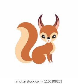 Cute squirrel in cartoon stile isolated on a white background. Childhood vector illustration.