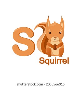 Cute squirrel in cartoon style. Children's alphabet.
