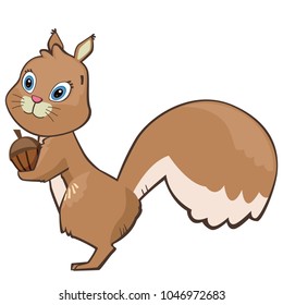 Cute Squirrel Cartoon Vector Illustration Isolated on White