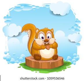 cute squirrel cartoon, squirrel cartoon vector illustration.