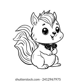 cute squirrel cartoon vector illustration. squirrel with a nut. squirrel coloring book for children.