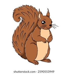 Cute squirrel cartoon, vector illustration, squirrel icon isolated on white background.