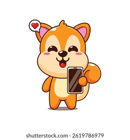 Cute squirrel cartoon vector illustration with mobile phone