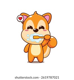 Cute squirrel cartoon vector illustration brushing teeth