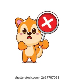 Cute squirrel cartoon vector illustration with wrong sign