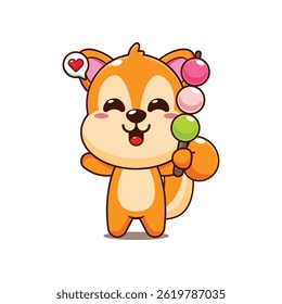 Cute squirrel cartoon vector illustration eating dango