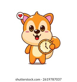 Cute squirrel cartoon vector illustration with clock