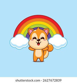 Cute squirrel  cartoon vector illustration with rainbow