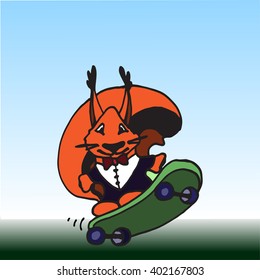 Cute squirrel cartoon- vector illustration.  skate.