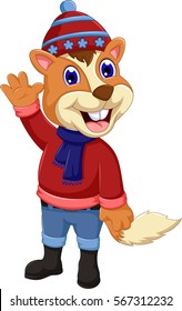 cute squirrel cartoon waving