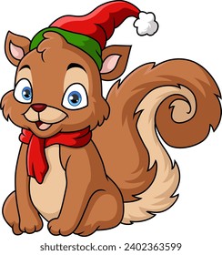 Cute squirrel cartoon wearing scarf and hat