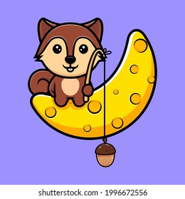 Eichhörnchen fangen Nuss vom Mond-Maskottchen-Charakter. Illustration von Tieren