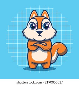 Cute squirrel character with angry expression vector illustration. Flat cartoon style.