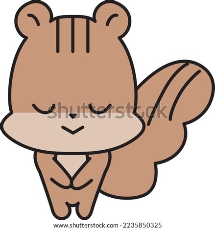 A cute squirrel character bows.